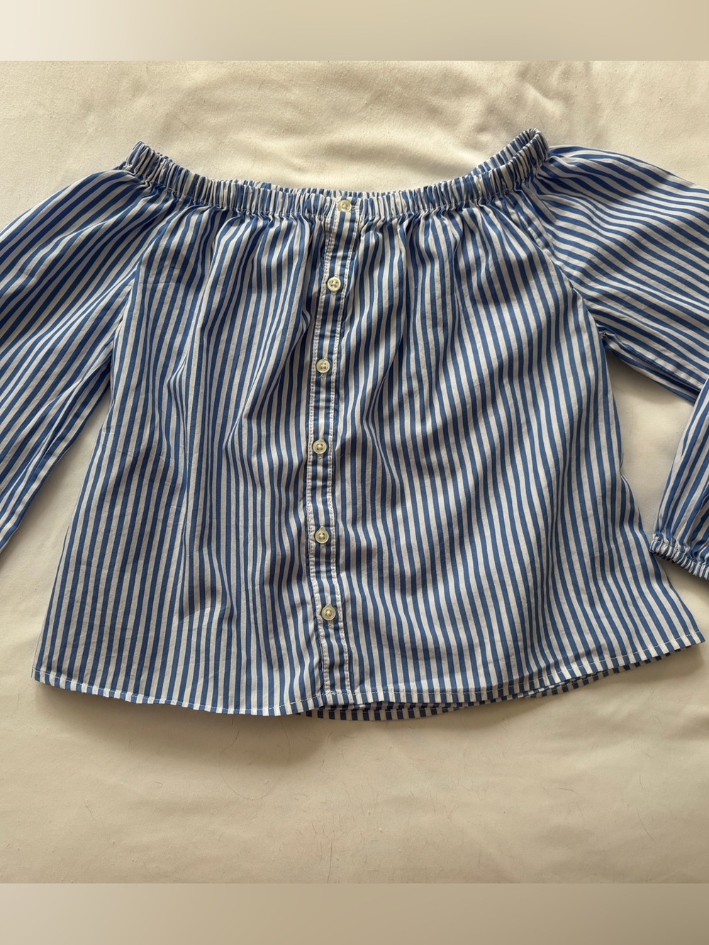 Polo by Ralph Lauren Girls Blue and White Striped Off-Shoulder Top